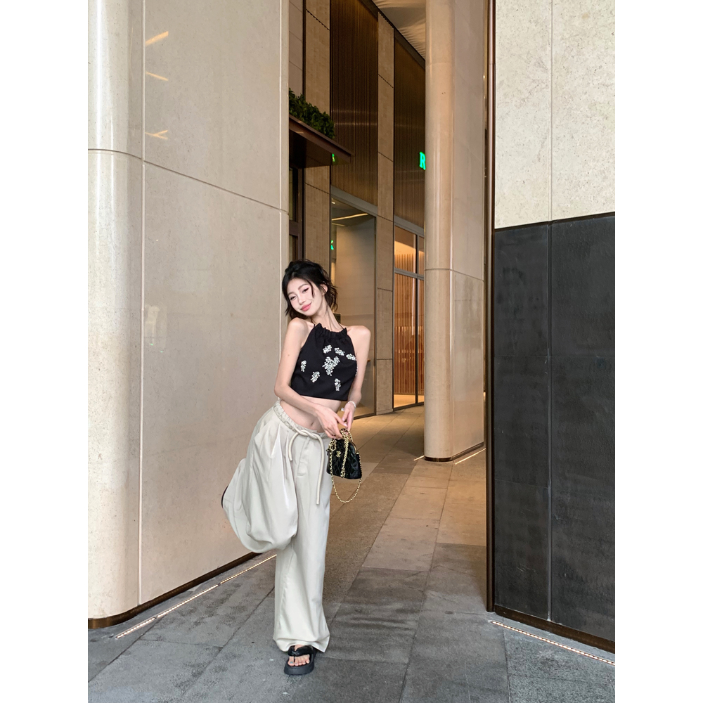 【COLORBLLIND】Set Áo Yếm Đen + Quần Dài Ống Rộng Thời Trang Nữ