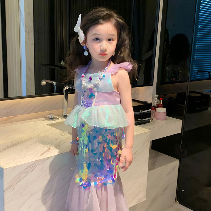 Đầm Đuôi Cá Đính Kim Sa Hóa Trang Công Chúa Nàng Tiên Cá Halloween Cho Bé Gái