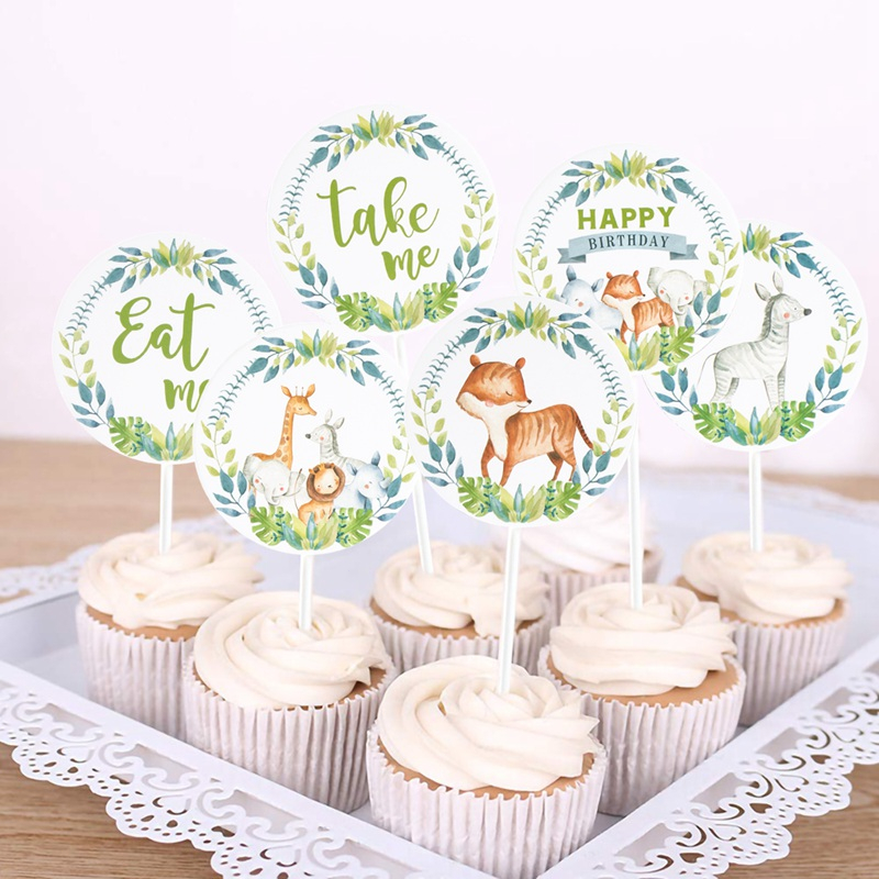 Set 20 Que Cắm Trang Trí Bánh Kem Chủ Đề Động Vật Hoang Dã One 1 Tuổi Cho Bé
