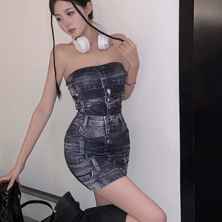 Đầm Denim Ôm Dáng Hở Lưng Quyến Rũ Dành Cho Nữ