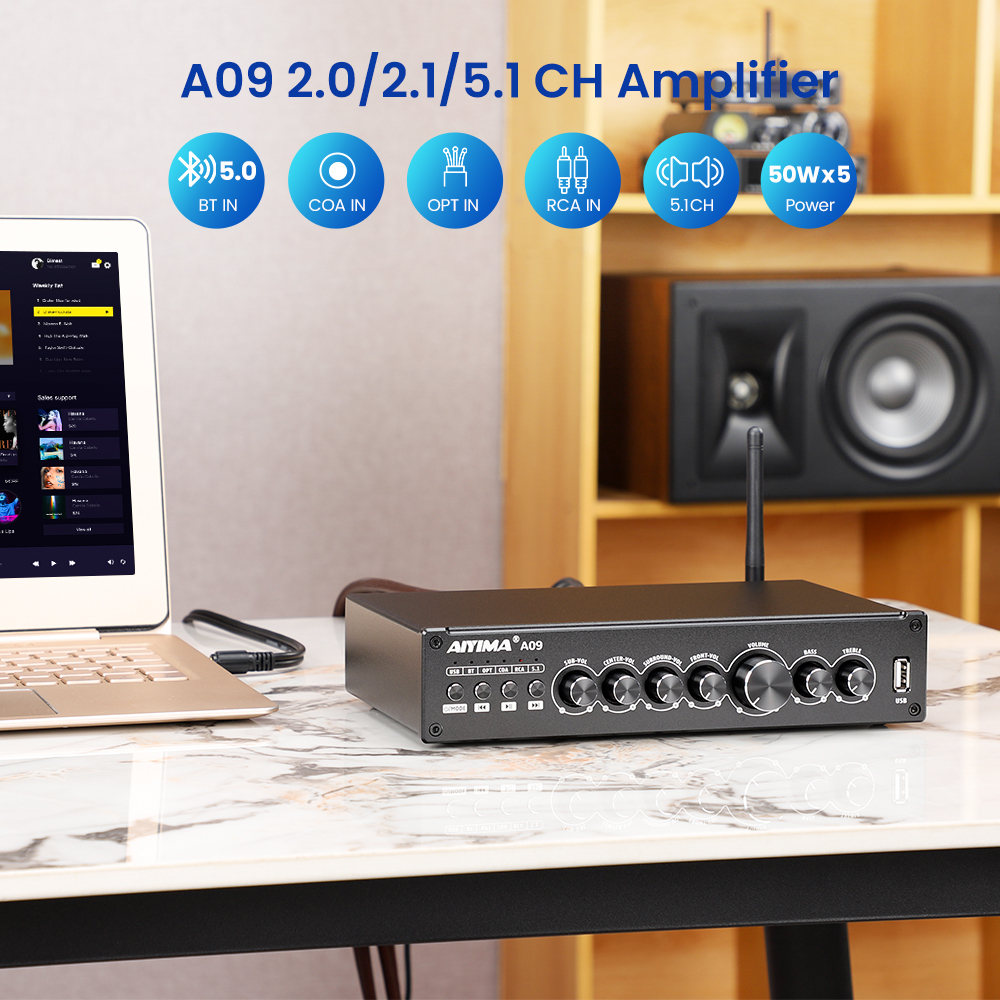 Aio Bộ Khuếch Đại Âm Thanh hifi bluetooth 5.0 a09 tpa3116 5.1 Chuyên Dụng