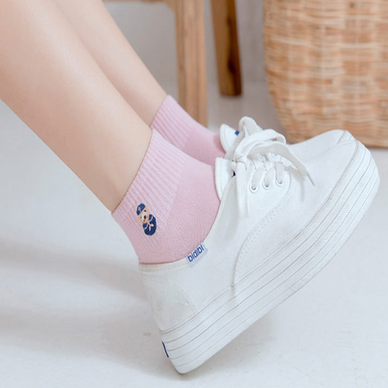 FHYL Vớ Cotton Cổ Vừa Thêu Họa Tiết Hoạt Hình Phong Cách Hàn Quốc Thời Trang Mùa Hè Cho Nữ