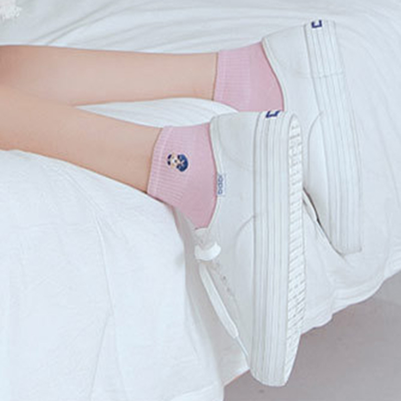 FHYL Vớ Cotton Cổ Vừa Thêu Họa Tiết Hoạt Hình Phong Cách Hàn Quốc Thời Trang Mùa Hè Cho Nữ