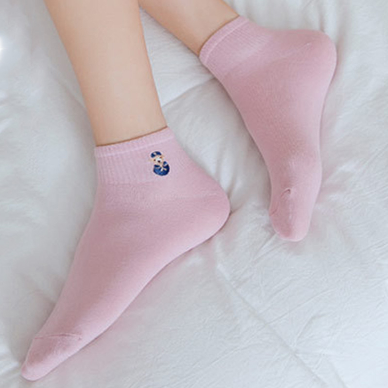 FHYL Vớ Cotton Cổ Vừa Thêu Họa Tiết Hoạt Hình Phong Cách Hàn Quốc Thời Trang Mùa Hè Cho Nữ