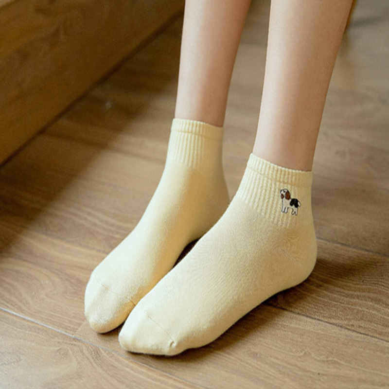 FHYL Vớ Cotton Cổ Vừa Thêu Họa Tiết Hoạt Hình Phong Cách Hàn Quốc Thời Trang Mùa Hè Cho Nữ