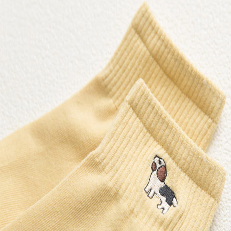 FHYL Vớ Cotton Cổ Vừa Thêu Họa Tiết Hoạt Hình Phong Cách Hàn Quốc Thời Trang Mùa Hè Cho Nữ