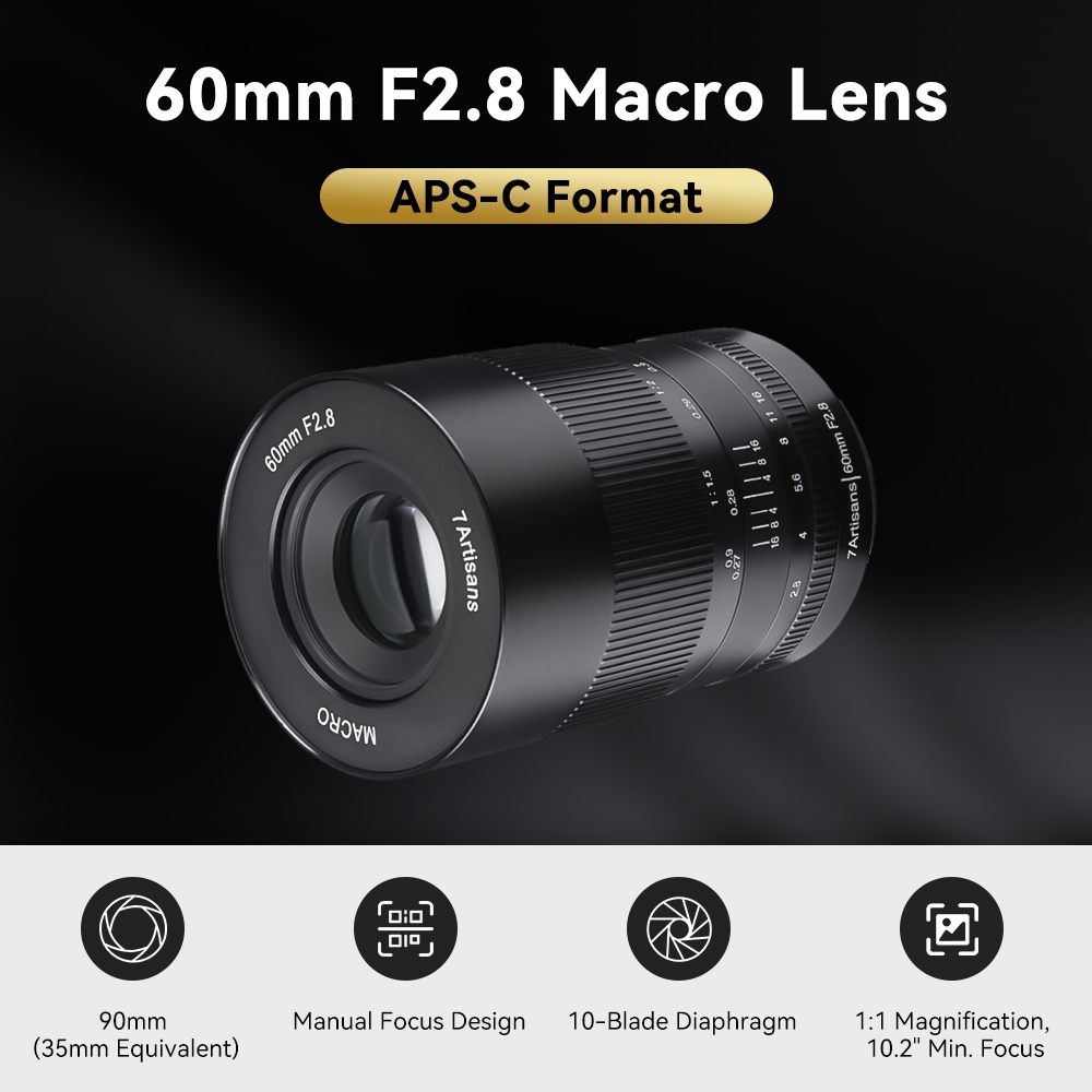 Ống Kính 7artisans 60mm f2.8 1: 1 Cho Máy Ảnh Không Gương Soi macro mf prime