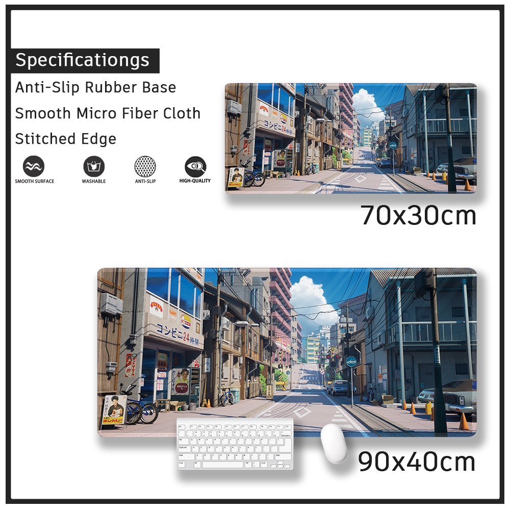 Miếng Lót Chuột Cao Su Nối Dài Viền Thêu Họa Tiết Đường Phố Tokyo Dành Cho Bàn Phím Máy Tính