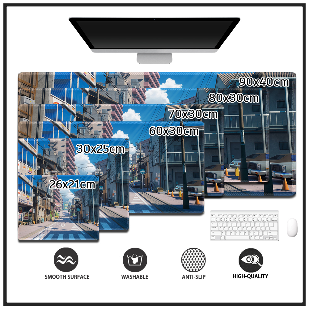 Miếng Lót Chuột Cao Su Nối Dài Viền Thêu Họa Tiết Đường Phố Tokyo Dành Cho Bàn Phím Máy Tính