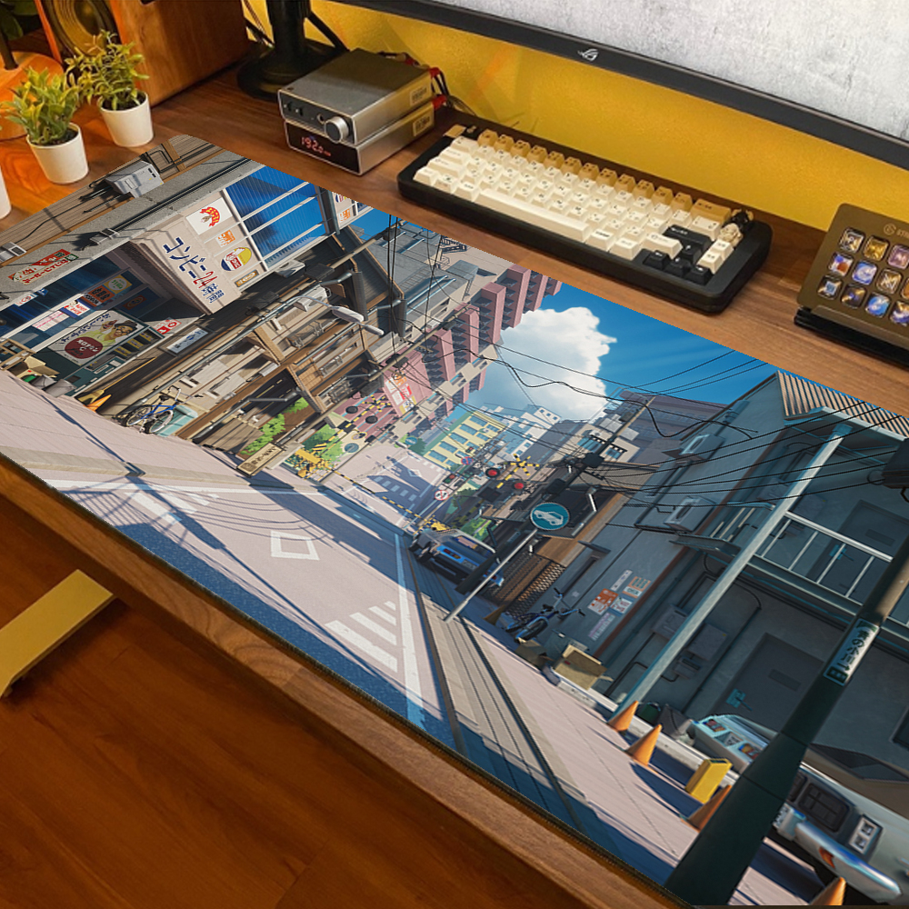 Miếng Lót Chuột Cao Su Nối Dài Viền Thêu Họa Tiết Đường Phố Tokyo Dành Cho Bàn Phím Máy Tính