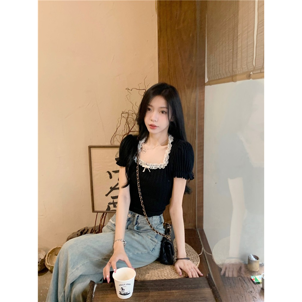 Áo Croptop Tay Ngắn Cổ Vuông Thiết Kế Mới Thời Trang Mùa Hè Dành Cho Nữ