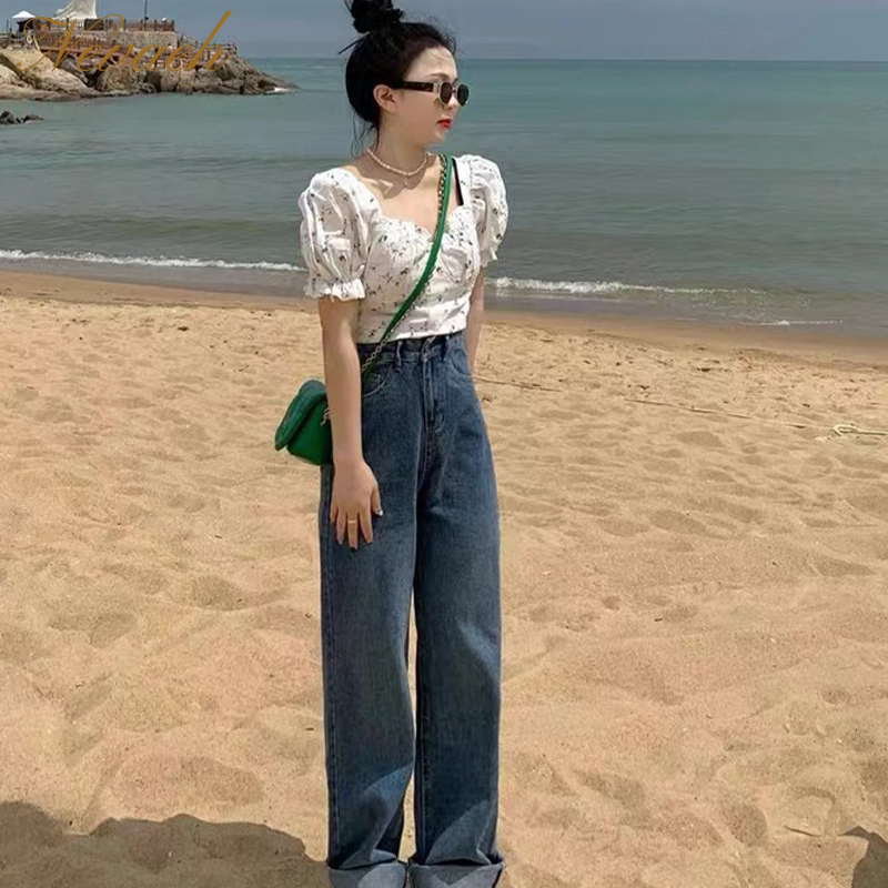 Áo Croptop Tay Phồng In Họa Tiết Hoa Thời Trang Mùa Hè Cho Nữ