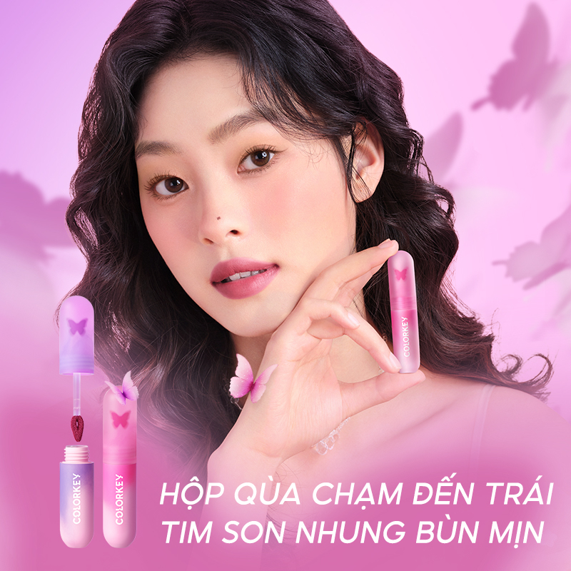 Bộ 4 son bùn nhung mịn COLORKEY lâu trôi phiên bản cánh bướm giới hạn 2g * 4