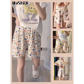 Mushiqi Quần Short Mặc Ở Nhà Dáng Rộng in Họa Tiết Hoạt Hình Thời Trang Mùa Hè Dành Cho Nữ