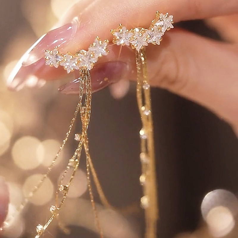 Hoa Tai Dáng Dài Đính Đá Zircon Sang Trọng Cho Nữ