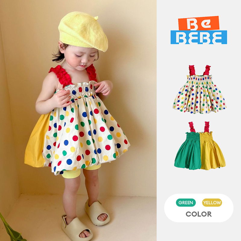 Đầm Hai Dây Họa Tiết Chấm Bi Nhiều Màu Sắc Tương Phản Hzffc0210 Cho Bé Gái