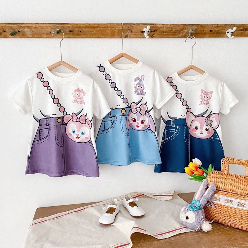 Áo Thun Ngắn Tay Kèm Chân Váy Dài Giả Hai Lớp Thời Trang Mùa Hè Cho Trẻ Em Gái