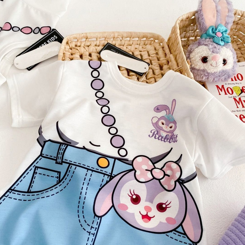 Áo Thun Ngắn Tay Kèm Chân Váy Dài Giả Hai Lớp Thời Trang Mùa Hè Cho Trẻ Em Gái