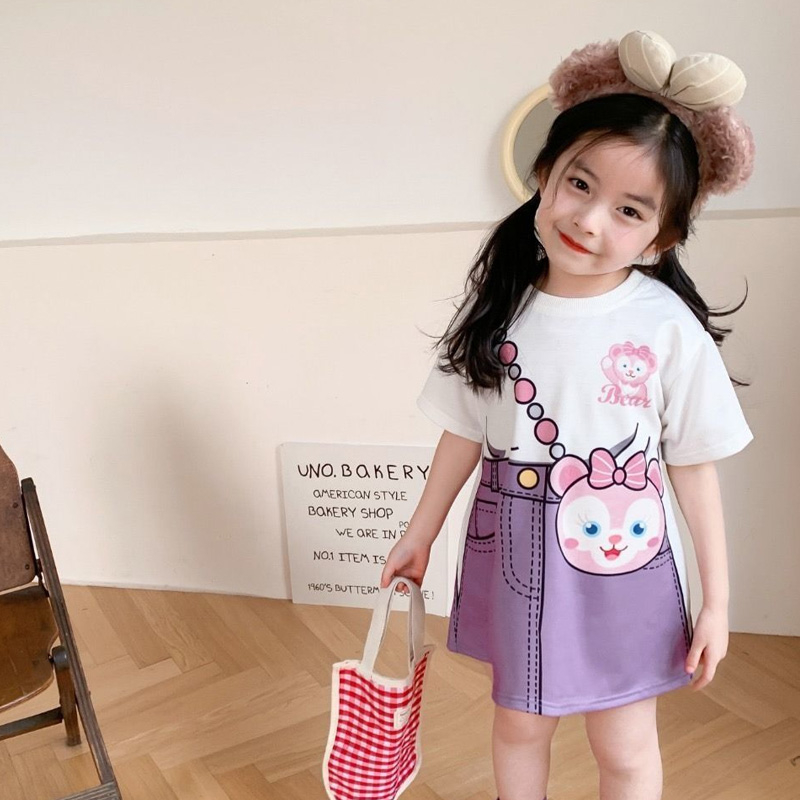 Áo Thun Ngắn Tay Kèm Chân Váy Dài Giả Hai Lớp Thời Trang Mùa Hè Cho Trẻ Em Gái