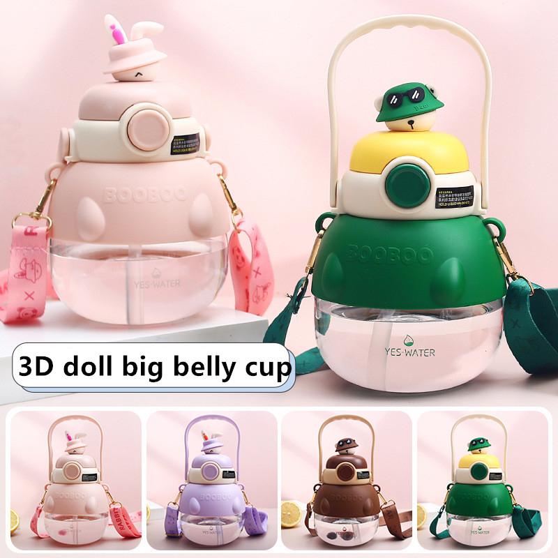 Bình Nước Thể Thao Bằng Nhựa Dung Tích Lớn Hình Búp Bê 3d Có Ống Hút Cho Bé