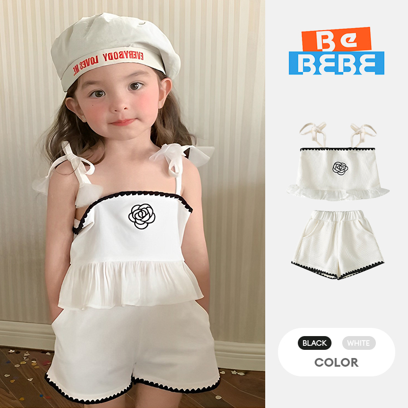 Bộ bé gái Rắn màu treo Vest quần short hai mảnh set đồ bé gái