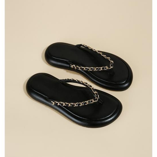 Dép Sandal Đế Bằng Quai Dây Xích Dạng Lật Thời Trang Thường Ngày Cho Nữ