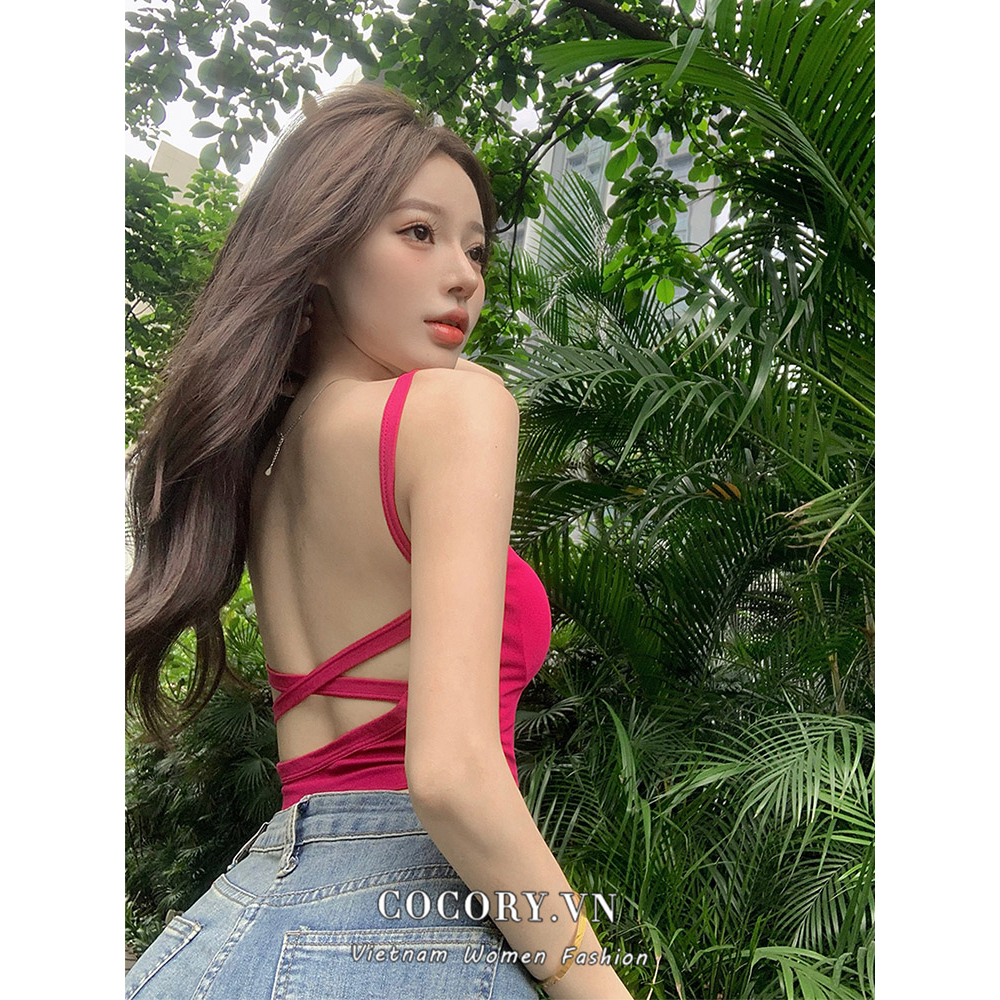 Cocory vn Áo Hai Dây Có Mút Đệm Ngực Thời Trang Mùa Hè Quyến Rũ Cho Nữ