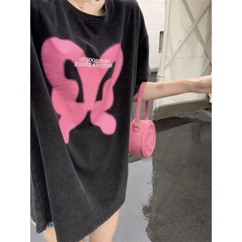 Áo Thun Tay Ngắn Dáng Rộng In Hình Bướm Phong Cách Đường Phố Mỹ Cá Tính Cho Nữ