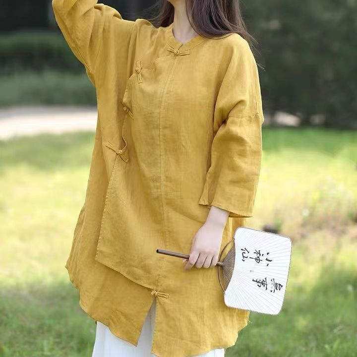Áo Sơ Mi Suvanka Cổ Đứng Cài Nút Chéo Trọng Lượng Nhẹ Phong Cách Trung Hoa Mùa Hè Cho Nữ