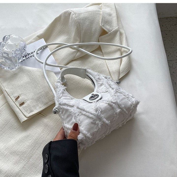 Túi denim Đeo Chéo Đính Tua Rua Phong Cách Retro