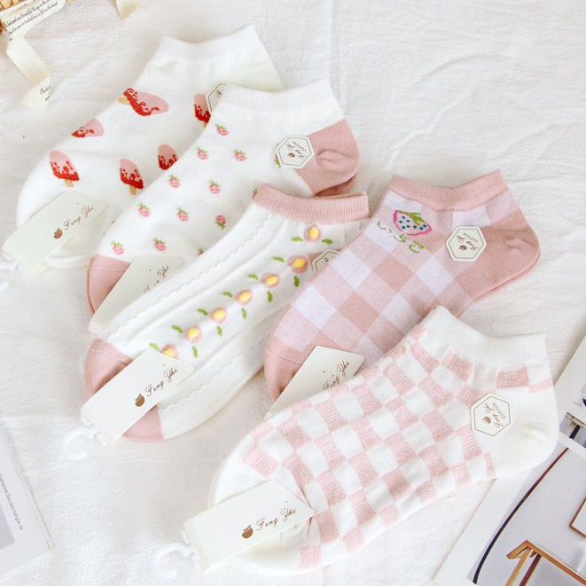 Vớ Cotton Cổ Thuyền In Họa Tiết Hoạt Hình Dễ Thương Thời Trang Mùa Hè Cho Nữ