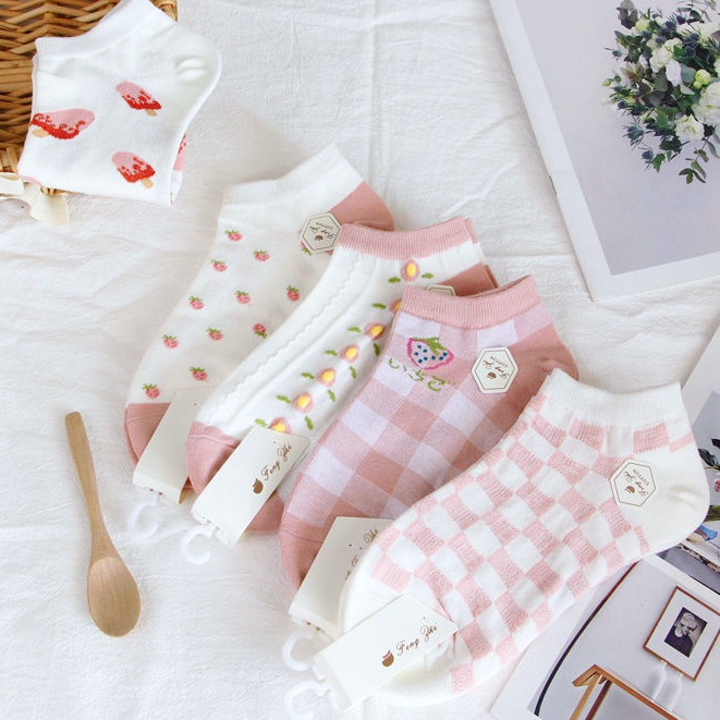 Vớ Cotton Cổ Thuyền In Họa Tiết Hoạt Hình Dễ Thương Thời Trang Mùa Hè Cho Nữ