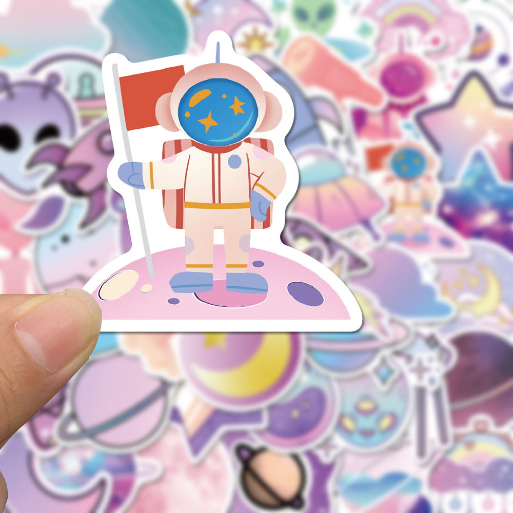 Bộ 50 Miếng Dán Hình Hành Tinh Màu gradient Dễ Thương Chống Thấm Nước Dùng Trang Trí Cốc / Máy Tính DIY