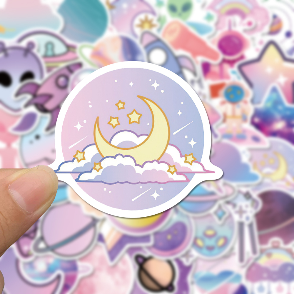 Bộ 50 Miếng Dán Hình Hành Tinh Màu gradient Dễ Thương Chống Thấm Nước Dùng Trang Trí Cốc / Máy Tính DIY