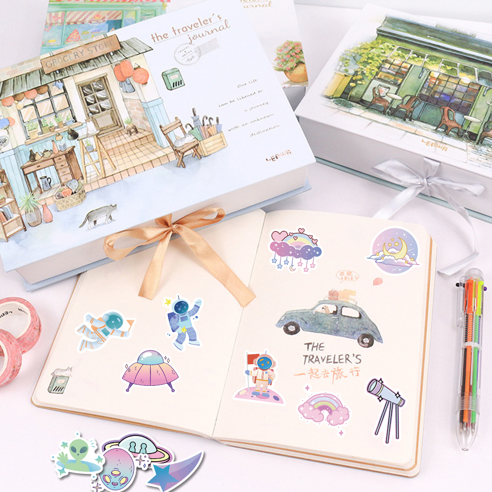 Bộ 50 Miếng Dán Hình Hành Tinh Màu gradient Dễ Thương Chống Thấm Nước Dùng Trang Trí Cốc / Máy Tính DIY