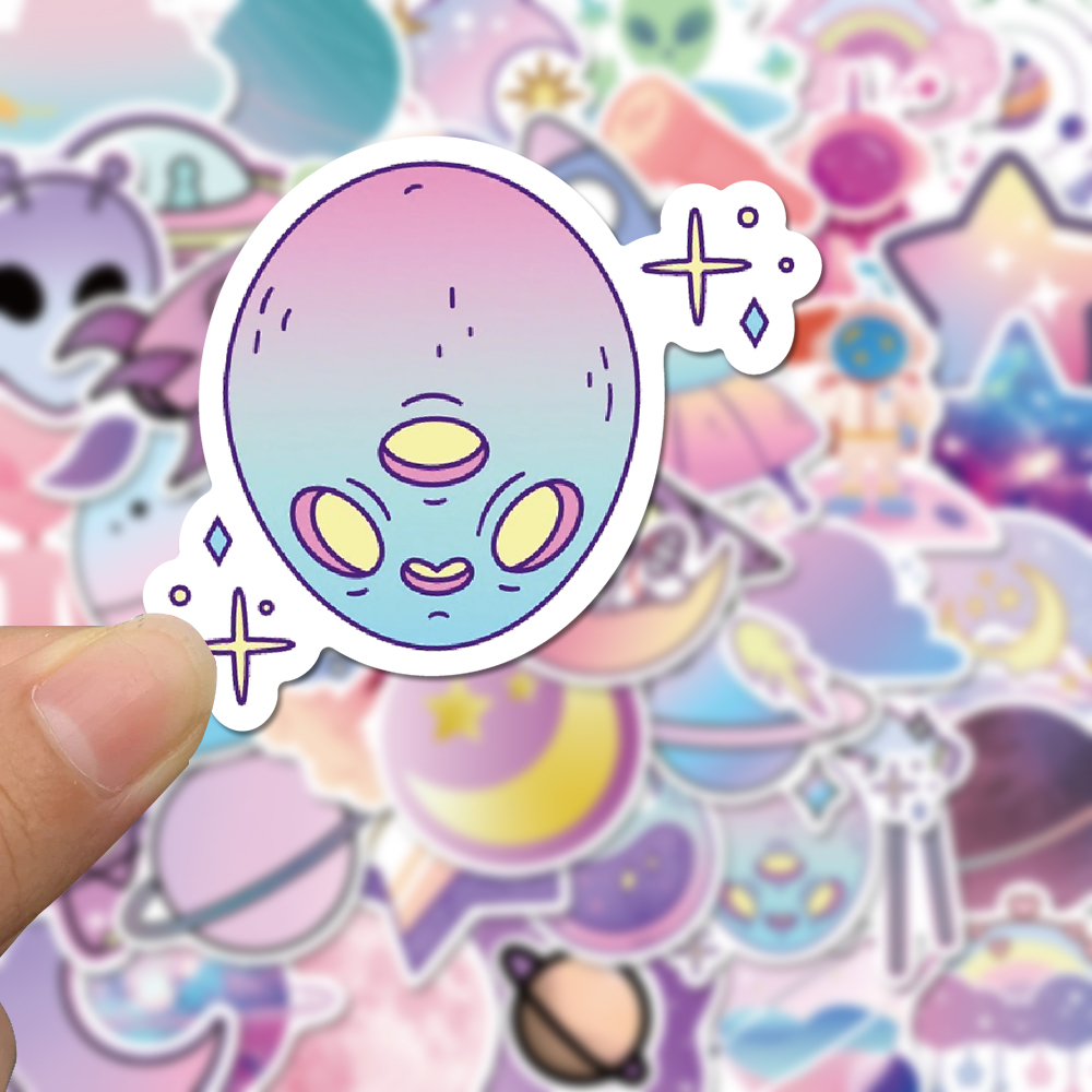 Bộ 50 Miếng Dán Hình Hành Tinh Màu gradient Dễ Thương Chống Thấm Nước Dùng Trang Trí Cốc / Máy Tính DIY