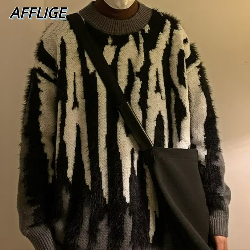 ✦ AFFLIGE ✦Áo Sweater Cổ Tròn Dáng Rộng Thoải Mái Thời Trang Cho Nam