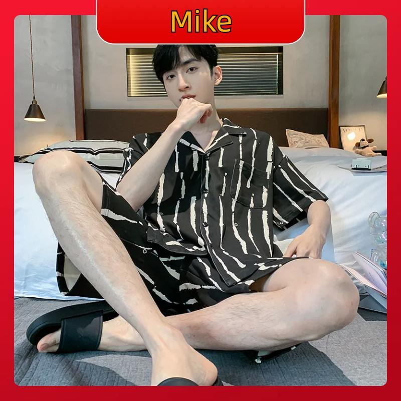 【Hàng giao ngay】 Quần short ngắn tay mới Áo cardigan cỡ lớn trẻ trung Bộ đồ công vụ rộng rãi tại nhà có thể mặc bên ngoài Bộ đồ ngủ nam