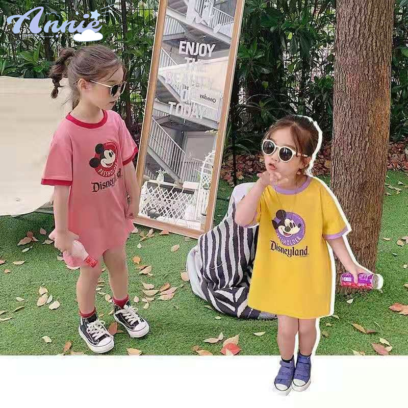 Annie Đầm Thun Ngắn Tay Giả Hai Lớp Phong Cách Phương Tây Thời Trang Cho Bé Gái