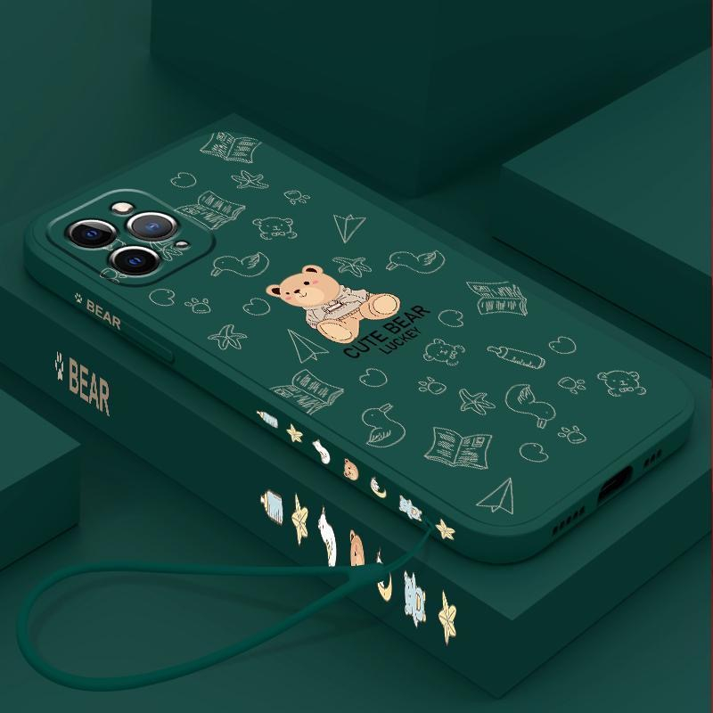 Ốp lưng Realme C55 C21Y C25Y C21 8i 4G X7 Pro Q5 Pro 5G Q3 Pro 5g Q2 Cạnh thẳng 90 ° Silicone dây nhựa Teddy Bear