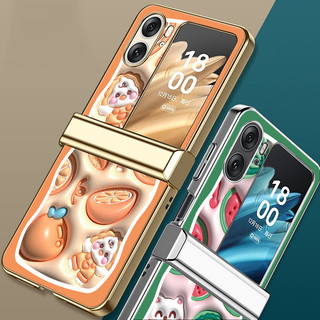 Ốp điện thoại kính mạ điện họa tiết chú gà / dưa hấu cho oppo find n2 find n2