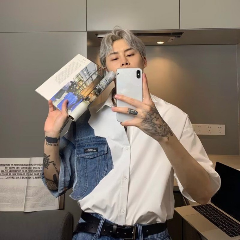 ASRV Áo Sơ Mi Denim Tay Ngắn Dáng Rộng Thời Trang Dành Cho Nam Giới