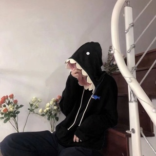 Áo hoodie Nhung Tay Dài Dáng Rộng In Hình Cá Mập Vui Nhộn Thời Trang 2023 Cho Nam Sinh
