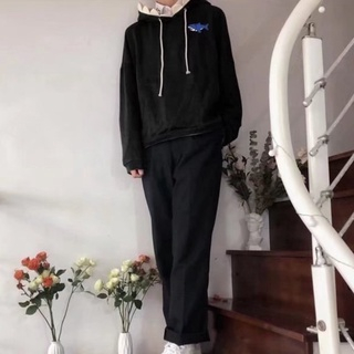 Áo hoodie Nhung Tay Dài Dáng Rộng In Hình Cá Mập Vui Nhộn Thời Trang 2023 Cho Nam Sinh