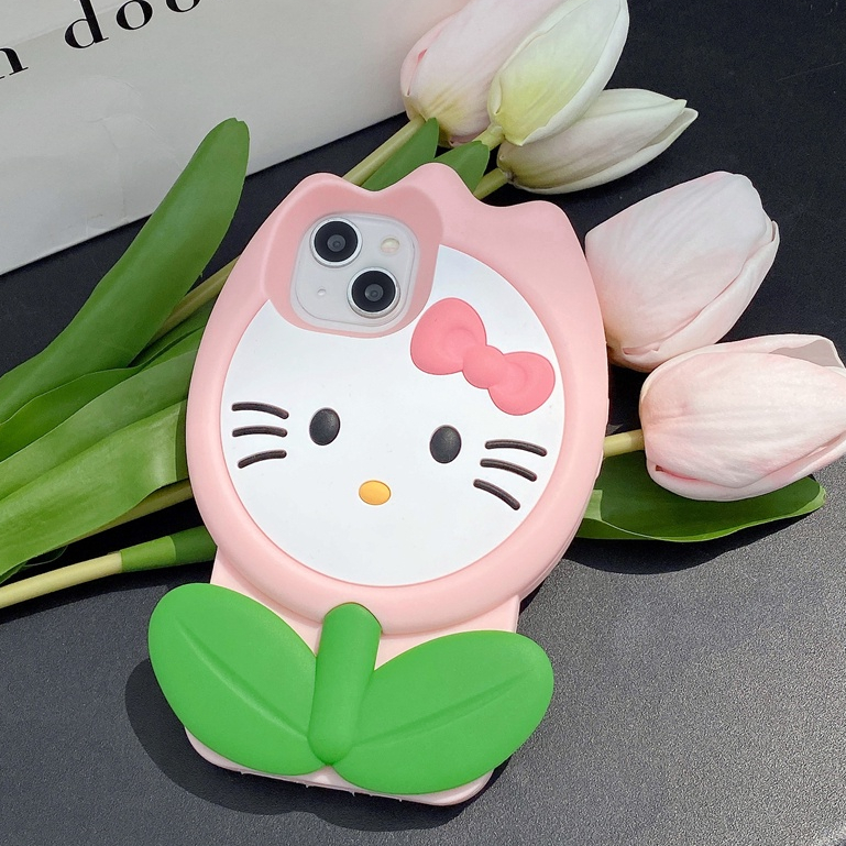 Ốp Điện Thoại Silicone In Hình Mèo / Hoa Tulip Cho iPhone 14ProMax 13 iPhone11 12Promax
