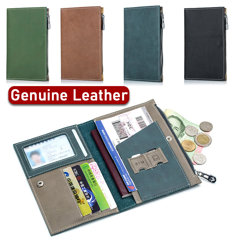 Ví Da Thật Dáng Dài Đựng Hộ Chiếu / Thẻ Có Khóa Kéo Thời Trang Cho Nam Và Nữ