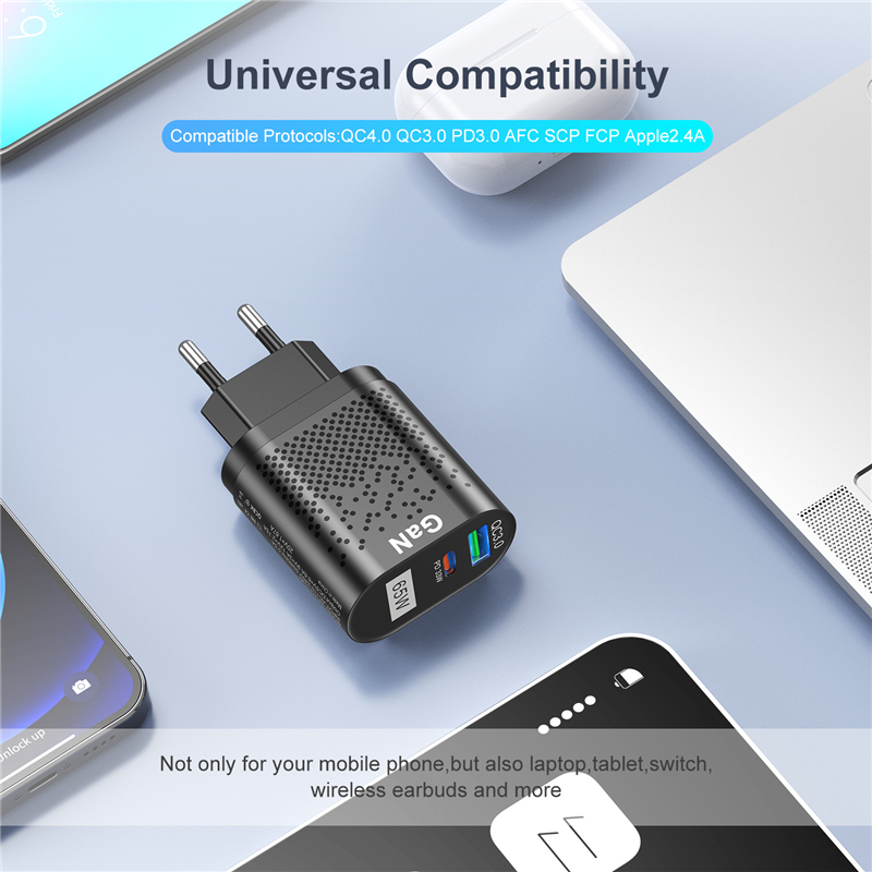 Củ Sạc Nhanh 65W PD Type C Cho Android IOS PD33W + QC3.0 33W