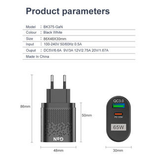 Củ Sạc Nhanh 65W PD Type C Cho Android IOS PD33W + QC3.0 33W
