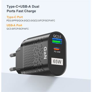 Củ sạc nhanh 65w pd type c cho android ios pd33w + qc3.0 33w