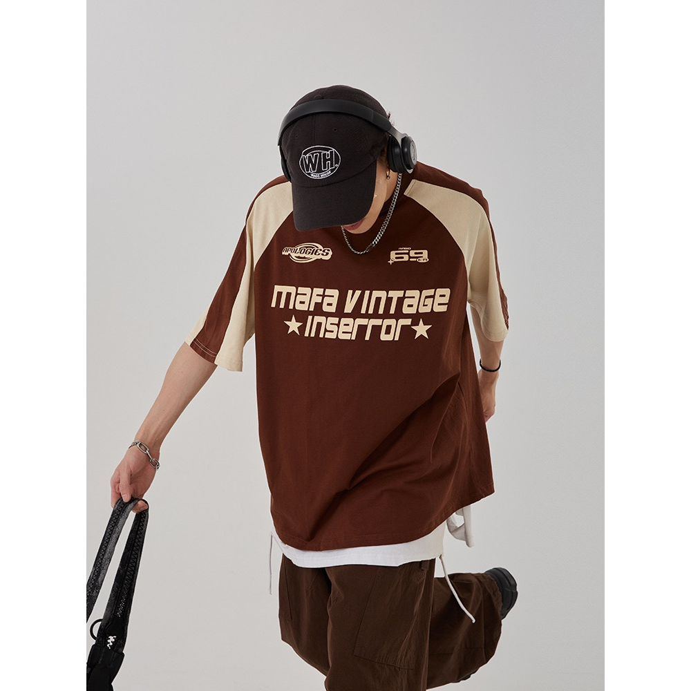 Áo Thun Nam Tay Ngắn Dáng Rộng Phong Cách retro